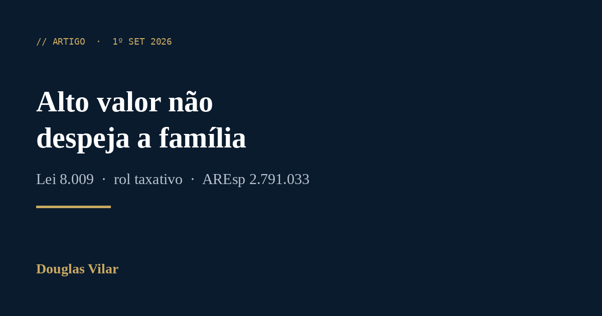 Capa: Alto valor não despeja a família — Lei 8.009 e AREsp 2.791.033/STJ
