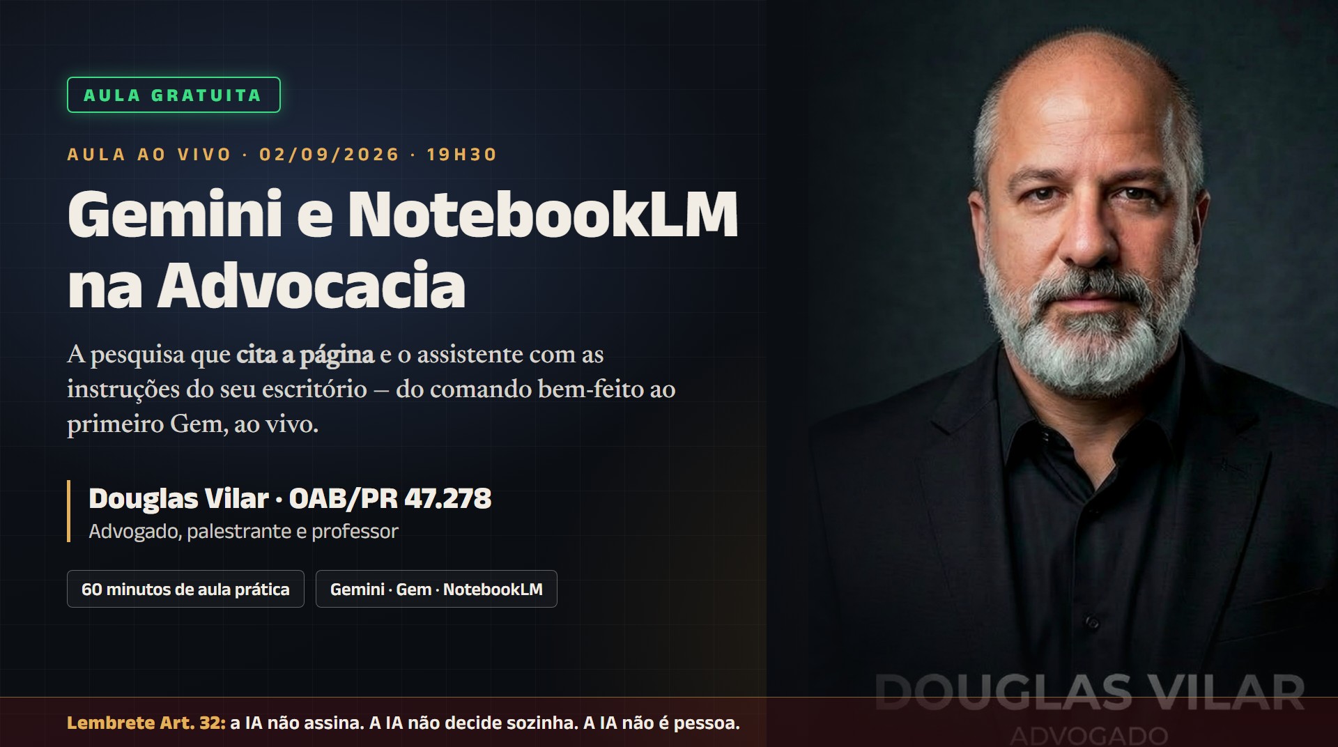 Slide da aula Gemini e NotebookLM na Advocacia