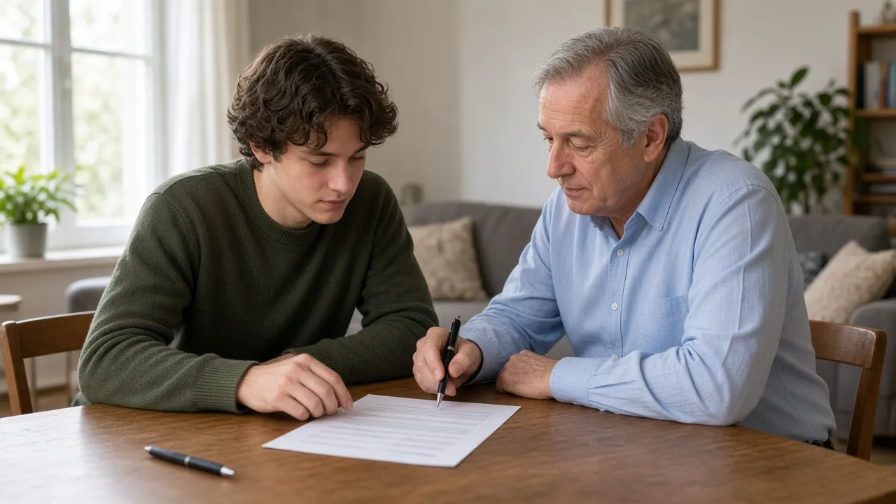 Inquilino e proprietário revisando o contrato de locação numa mesa